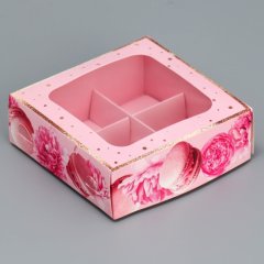 Коробка на 4 конфеты с окном "Розовое настроение" 10,5х10,5х3,5 см 9319603